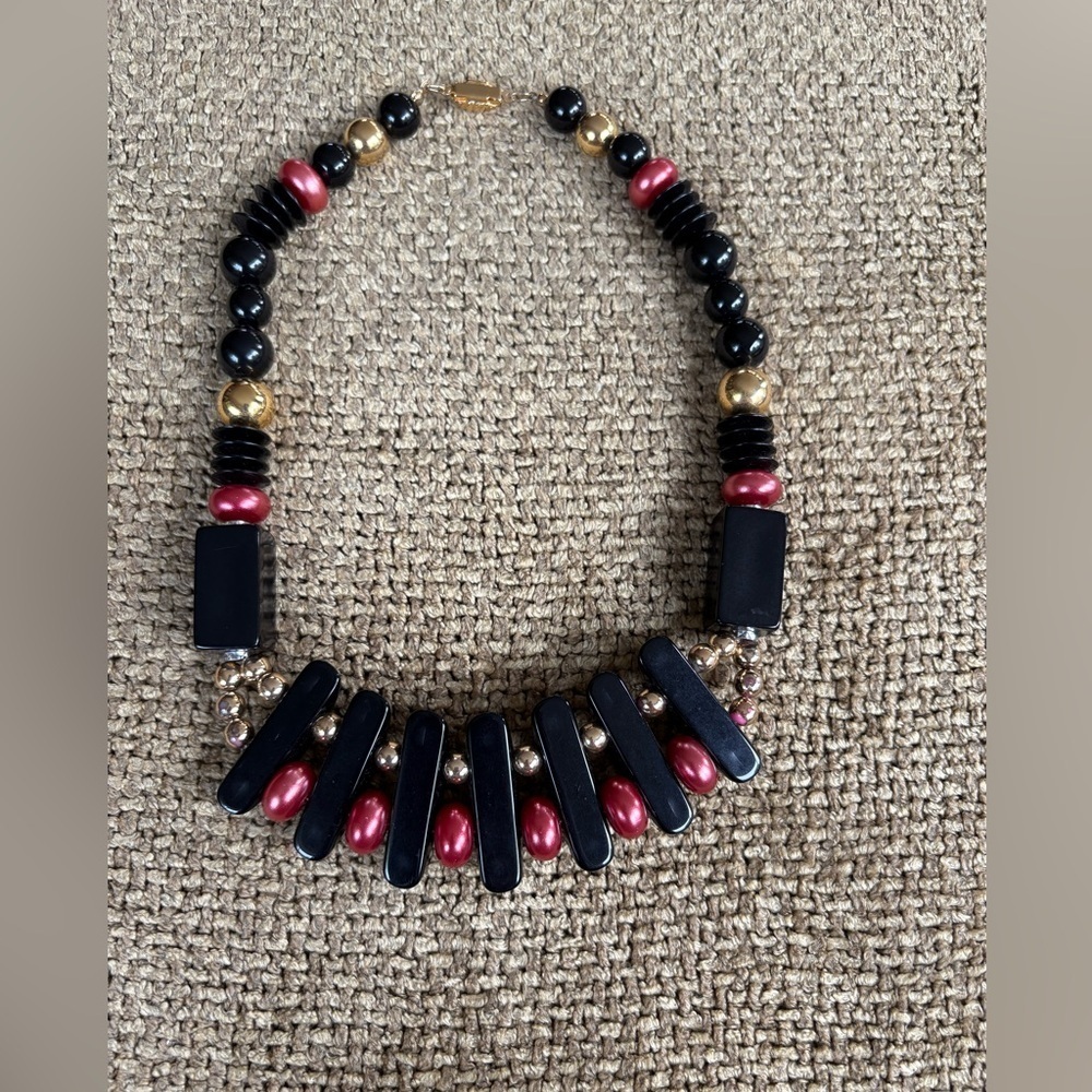 Vintage 80s Black, Pink, and Gold Statement Necklace